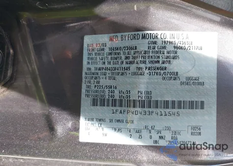 2003 Ford Mustang из США, поврежденный, VIN 1FAFP40433F411545